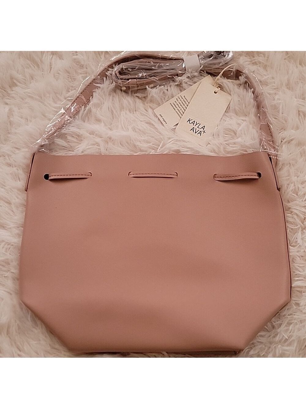 Dusty Rose Vegan Leather Kayla + Ava Bow Tie Bucket Crossbody Bag NWT - Picture 3 of 11